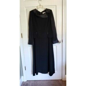Danny & Nicole Layered Black Formal Dress Asymmetrical Satin Collar Size 12